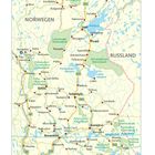 Karte von Lappland mit Orten wie Inari, Rovaniemi, Kittilä; Länder Norwegen, Russland; Nationalparks sind markiert.