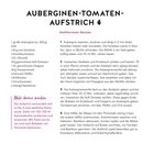 "Auberginen-Tomaten-Aufstrich", Rezept mit Zutaten und Zubereitungsschritten. Mediterraner Genuss, Serviervorschlag: Brot.