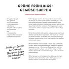 Grüne Frühlings-Gemüse-Suppe, vitaminreiche Suppenschüssel. Zutaten und Zubereitungsschritte für 2 Personen.