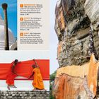 Texte: 
- Anuradhapura: Politisches und religiöses Zentrum, S. 305.
- Sigiriya: Anstrengender Aufstieg, S. 339.
- Kandy: Fest mit Zahnreliquie, S. 353. 

Links eine weiße Stupa mit Säulen, unten Mönche mit rotem Stoff. Rechts Felsen mit Treppe und Menschen.