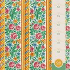 Kalender: MO 12, DI 13, MI 14, DO 15, FR 16, SA 17, SO 18, JUL 28. Buntes Blumenmuster mit rosa, blauen, gelben Blüten.