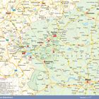 „Das Bäderdreieck“ am unteren Rand; Karte mit Städtenamen, Straßen, Flüssen, Grenzen und Symbolen für Touristenattraktionen.