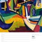 29. Woche, Juli 2027. Farbenfrohes Gemälde mit abstrakten Formen und kräftigen Tönen.