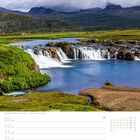 Wasserfall Beljandi, Austurland. Kalenderblatt: 09-15 August, 32. Woche, Mariä Himmelfahrt. Landschaft mit Wasserfall.