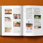 Seitenzahlen 436, 437. Eine Biografie mit Jahreszahlen und Beschreibungen von Architekturprojekten. Fotos illustrieren Gebäudedesigns.
