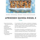 Aprikosen-Quinoa-Riegel. Zutaten: Aprikosen, Quinoa, Kokoschips, Mandeln, Vanille, Eier, Mandelmus, Ahornsirup, Schokolade.