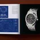 Links: "AUDEMARS PIGUET REF: 5402ST ROYAL OAK SERIE B". Rechts: Bild einer Luxusuhr aus Metall mit schwarzem Zifferblatt.