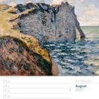 Kalenderseite: "34. Woche, August 2027". Kunstwerk von Claude Monet zeigt Klippen und Meer.