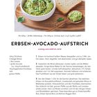 Erbsen-Avocado-Aufstrich: cremig und süßlich-mild. Erbsen, Minze, Limette, Avocado und Frischkäse. Bild: Aufstrich, Brot.