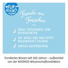 Text über Forschung und Wissenschaft mit "FUN SCIENCE" Logo in Blau. Verspielte, motivierende Atmosphäre.