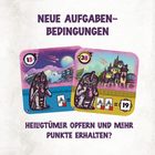 Neue Aufgabenbedingungen: Heiligtümer opfern und mehr Punkte erhalten? Illustration von zwei Karten mit Punkten und Figuren.