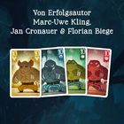 Text: "Von Erfolgsautor Marc-Uwe Kling, Jan Cronauer & Florian Biege." Illustration von vier bunten Monstern auf Spielkarten.