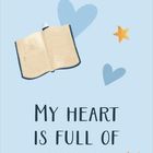 Terminübersicht für Juni. Darunter: "My heart is full of books." Illustration mit Büchern, Herzen und Sternen.