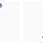 Liniertes Papier mit einem violetten Pferde-Logo oben links und einem Einhorn-Logo unten rechts, verziert mit Sternen.