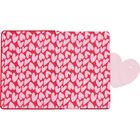 Rotes Design mit rosa Herzen, großes herzförmiges Rosa-Objekt rechts an der Seite.