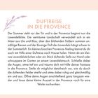 Überschrift: "DUFTREISE IN DIE PROVENCE". Illustration von Lavendelblüten. Text über Lavendelblüte und Fantasiereise.