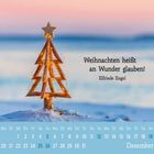 "Weihnachten heißt an Wunder glauben! Elfriede Engel. Dezemberkalender mit minimalistischem Weihnachtsbaum aus Holz und Lichtern."