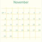 Novemberkalender mit Feiertagen: 1. Allerheiligen, 2. Allerseelen, 11. St. Martin. Raster aus gelben Linien.