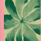 „NOTES“ in goldener Schrift. Grünes Blattmuster auf gelbem Hintergrund, links ein rosa Streifen.