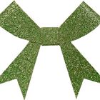 Eine grüne, glitzernde Schleife mit zwei langen Bändern an den Enden.