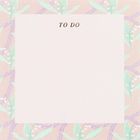 Text "TO DO" oben in einem weißen Quadrat. Floraler Rand mit grünen Blättern und lila Punkten.