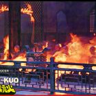 Text: "Executive Producer Director Joseph Kuo." Mönche beten in einem Tempel, der von Flammen umgeben ist.