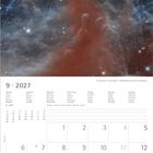 9 · 2027, Kalender mit Sternenhimmel und rot-blauer Nebel, Monatsübersicht in mehreren Sprachen.