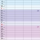 Kalenderblatt für Juli 2027. Wochentage sind abgekürzt, jeder Tag in separater Zeile, farblich unterteilt.