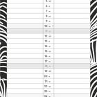 Kalender für Juli, Tage und Wochentage gelistet, Zebra-Muster als Rand.