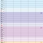Kalender für Juli 2027, zeigt Tage von 1 bis 31 in farbigen Zeilen, mit Wochentagen und Notizbereich unten.
