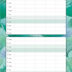 Kalenderseite für Juli. Oben steht „Juli“, links Wochentage und Daten. Hintergrund mit grünen, blattähnlichen Mustern.