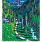 Ernst Ludwig Kirchner, "Sertigweg", 1937. Illustration zeigt einen Pfad durch einen Wald mit Bergen im Hintergrund.