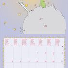 Oben: „Dann bin ich glücklich. Und alle Sterne lachen leise.“ Illustration: Kleiner Prinz auf einem Planeten, Sterne drumherum. Darunter ein Monatskalender.