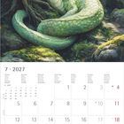 Kalenderblatt für Juli 2027 mit einem grünen Drachen in einem Wald.