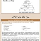 Oberer Text: Tipps zu Fasten und Verzicht. Rätselspaß mit Zahlenpyramide. Rezept für geschmorte Kaninchenkeulen. Buntes Gericht.