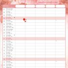 Kalender für Juli mit "Name", Wochentagen und Illustrationen einer Fee in Rot mit Flügeln und Blumen.