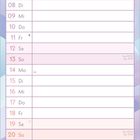 Kalenderseite, oben "Juni", links Tage und Wochentage, rechts Feiertage und Notizen wie "Tag der Umwelt". Hintergrund pastellfarben.