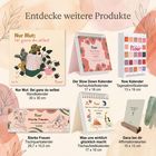 Entdecke weitere Produkte: Verschiedene Kalender und Affirmationskarten mit verspielten Designs und Illustrationen.