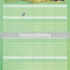„puuupssss hicks“, „HICKS“. Kalender mit Datumsspalten. Illustration mit bunten Tieren, darunter ein großes, zotteliges Wesen.