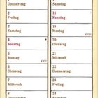 Juli Kalender mit Illustration: Ein Hof mit Tieren und Traktor. Text: "Im Juli warmer Sonnenschein, macht alle Früchte reif und fein."