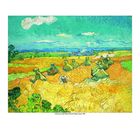 Text: „Vincent van Gogh, Wheat Fields with Reaper, Auvers, 1890." Illustration: Ein Weizenfeld mit einem Schnitter unter blauem Himmel. Darunter Datum-Anzeige.