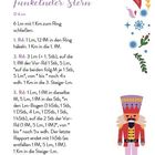 "Funkelnder Stern", Ø 8 cm. Anweisungen zum Häkeln eines Sterns. Rechts farbenfrohe Illustrationen, u.a. ein Nussknacker.