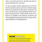 Ein gelber Rahmen enthält die Texte: "LOST AND FOUND LINES" und "WOWEFFEKT!". Es geht um das bewusste Unterbrechen von Linien.