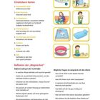 Texte beschreiben Schritte der Eingewöhnung. Enthält Illustrationen mit einem Willkommensschild und Szenen mit Kindern und Erziehern.