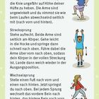 Links drei Übungstexte: "Auf der Stelle laufen", "Strecksprung", "Wechselsprung". Rechts Illustrationen der Übungen.
