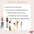 Texte: "KLEINE RITUALE, GROSSE WIRKUNG", Aufzählung von positiven Praktiken. Links: Kinder strecken die Arme. Unten: Don Bosco Logo.