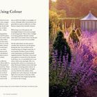 "Using Colour" beschreibt, wie Farben in Gärten bei unterschiedlichen Lichtverhältnissen wirken. Rechts ein blühender Garten.