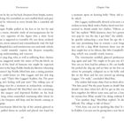 "Thomasina", "Chapter One". Zwei Textseiten, nummeriert 14 und 15, mit einer Erzählung über Menschen und Tiere.