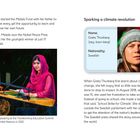Links: Malala gründete den Malala Fund, Friedensnobelpreis 2014. Rechts: Greta Thunberg, schwedisch, Klima-Aktivistin.