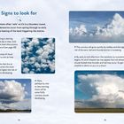 "Signs to look for. The atmosphere often 'tells' us it’s in a thundery mood." Wolkenbilder, die auf Gewitter hinweisen.